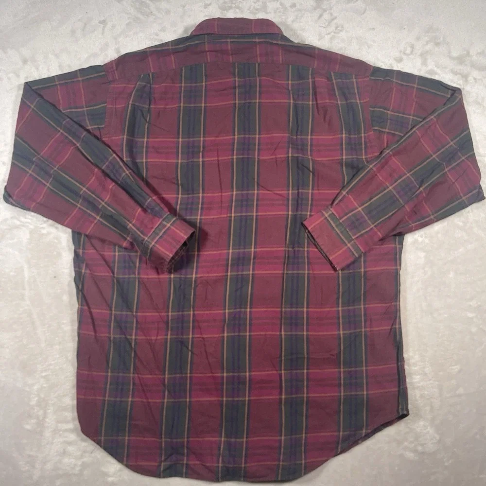 Polo Ralph Lauren Vintage ButtonDown Men's L Tartan Plaid‎ Cotton Burgundy